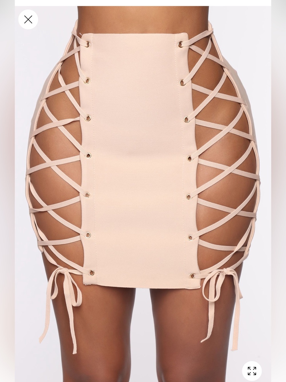 Sexy Beige Lace-Up Side Cutout Mini Skirt